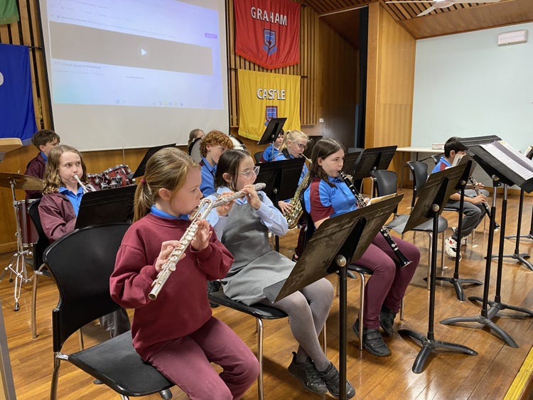 Students performing in the KPS band.