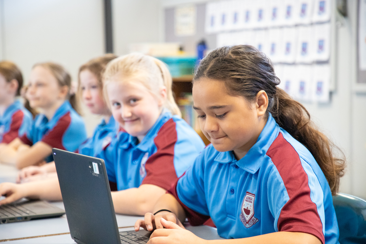 A group of students working.