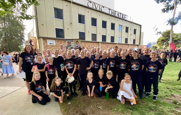 Our school choir out the front of the theatre.