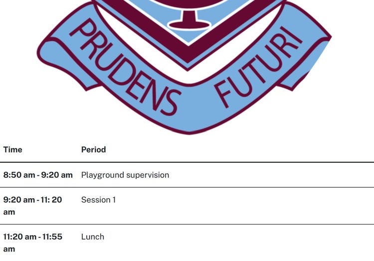 A part of the school timetable.